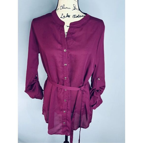 Papermoon Women's Size Medium Purple Button Down Tunic Dress Knee Length NWT - Picture 1 of 9